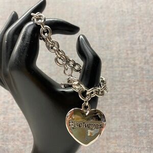 Danburry Mint Ohio State Buckeyes Heart Charm Toggle Bracelet Silver Tone